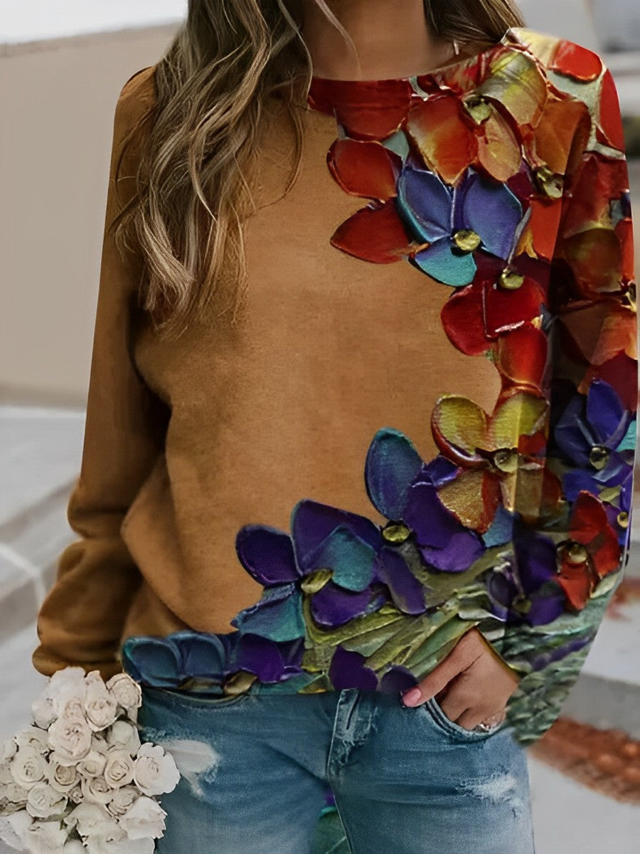 RUND HALS MED BLOMSTRET CASUAL SWEATSHIRT