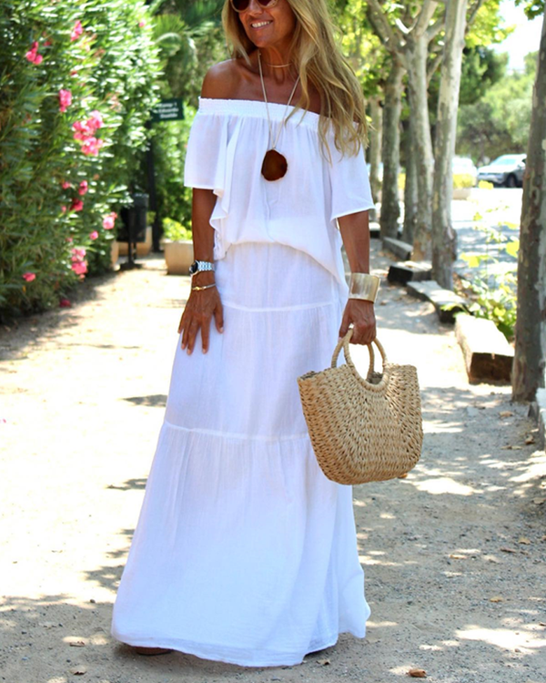 CARLENA OFF SHOULDER FERIE MAXI DRESS