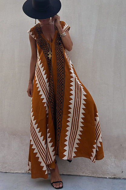 BEACH DATOER ETNISK TRYK A-LINE MAXI DRESS