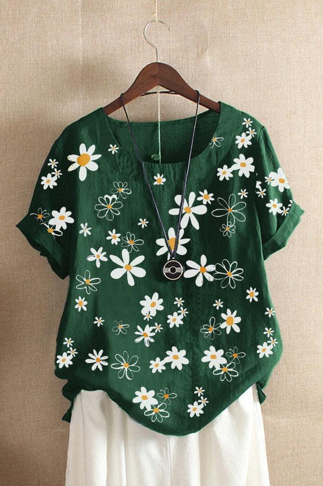 Blomstertryk Casual T-shirt med korte ærmer med rund hals