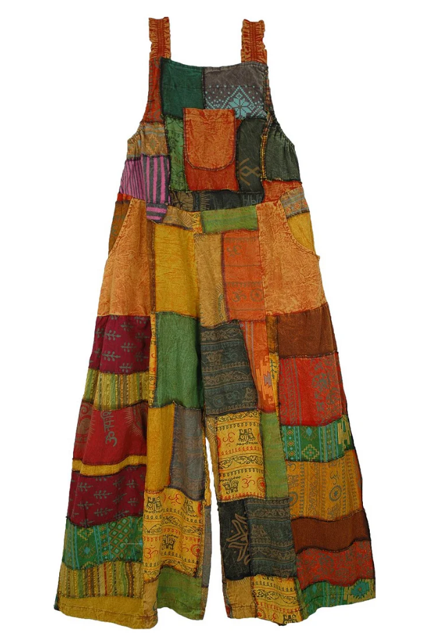 Safran Patchwork Wide Leg Jumpsuit med inskriptioner