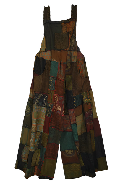 Safran Patchwork Wide Leg Jumpsuit med inskriptioner