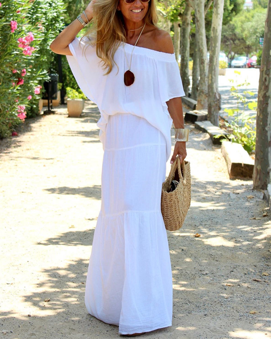 CARLENA OFF SHOULDER FERIE MAXI DRESS