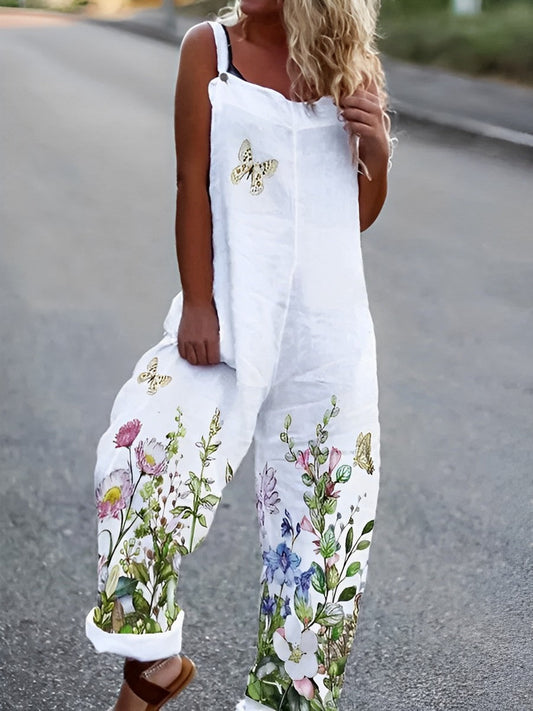 Blomstret jumpsuit i bomuldsblend med blomster