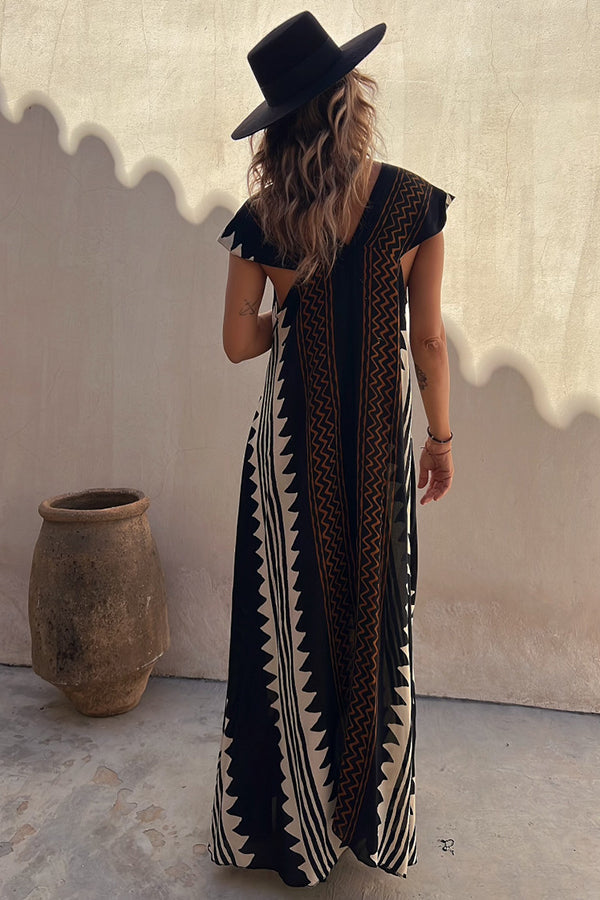 BEACH DATOER ETNISK TRYK A-LINE MAXI DRESS