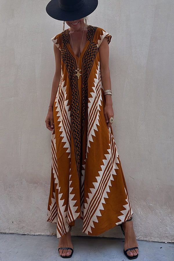 BEACH DATOER ETNISK TRYK A-LINE MAXI DRESS