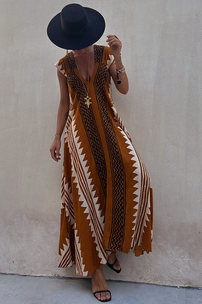 BEACH DATOER ETNISK TRYK A-LINE MAXI DRESS