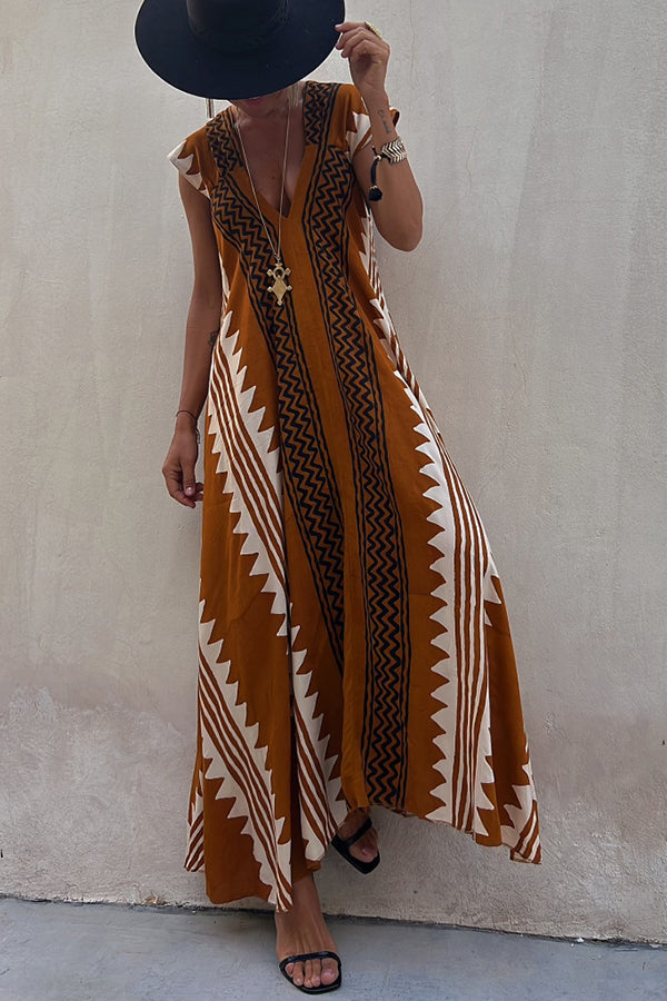 BEACH DATOER ETNISK TRYK A-LINE MAXI DRESS