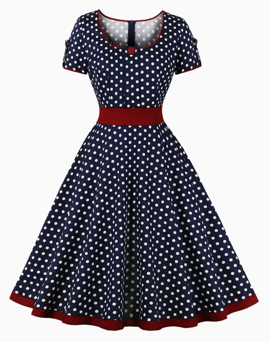 Retro chic  - smuk vintage polka kjole til forår/sommer