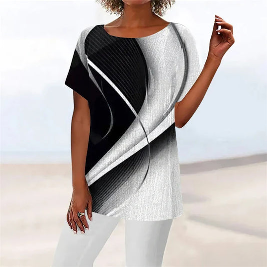 Marie™ | Stilfuld Kortærmet Geometrisk Bluse