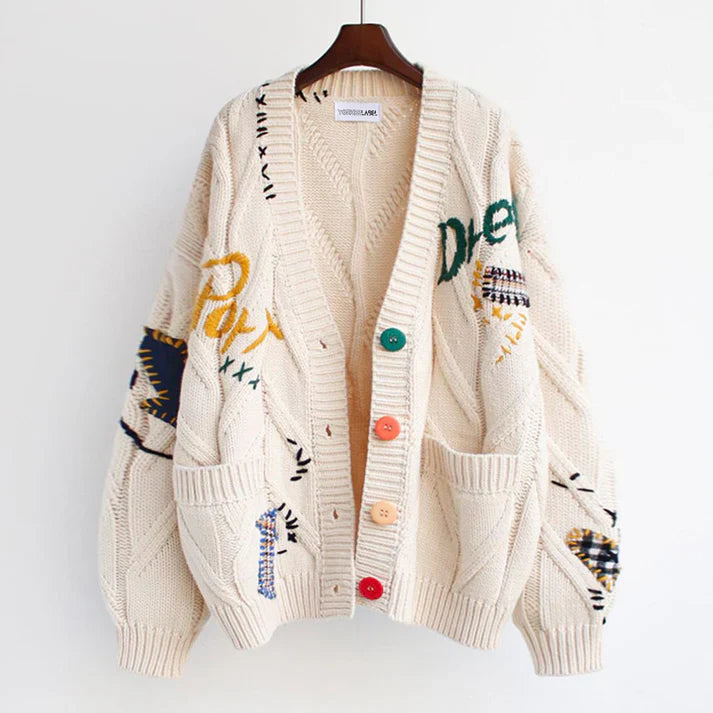 Ella - cardigan med patchwork-accenter