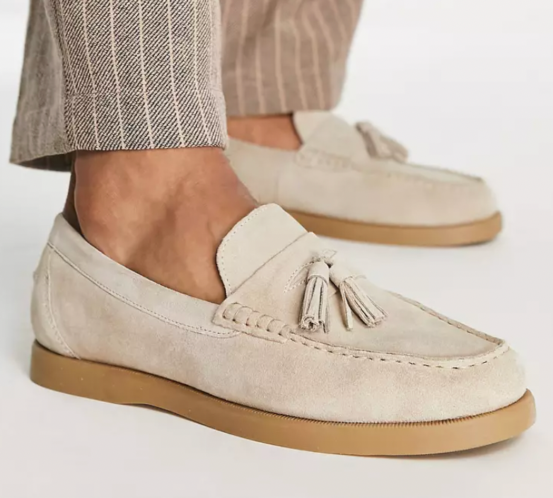 Beige Leder Loafers für Herren