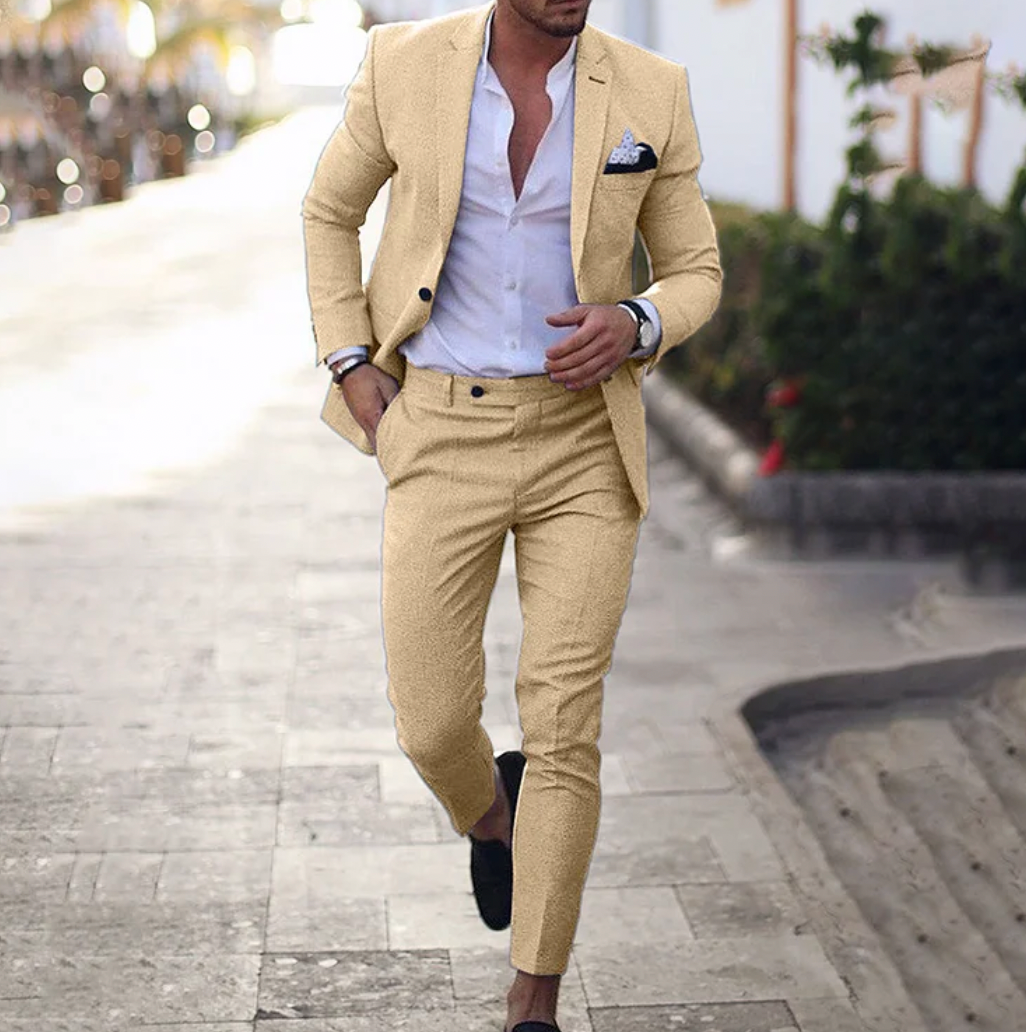 Business Outfit für Herren mit Blazer khaki und Hose