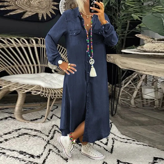 Sandy - Afslappet denim Boho oversized kjole