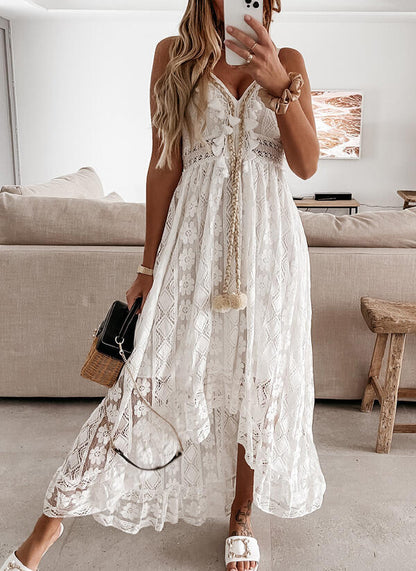 Hvide Boho Hippie Chic Sommer Lange Maxi Kjoler