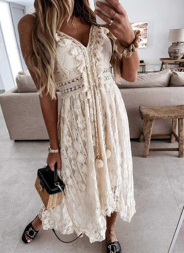 Hvide Boho Hippie Chic Sommer Lange Maxi Kjoler