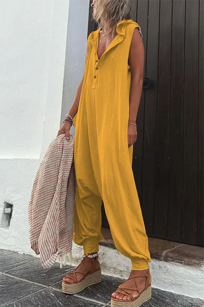 JUMPSUIT MED HÆTTE OG KNAPPER