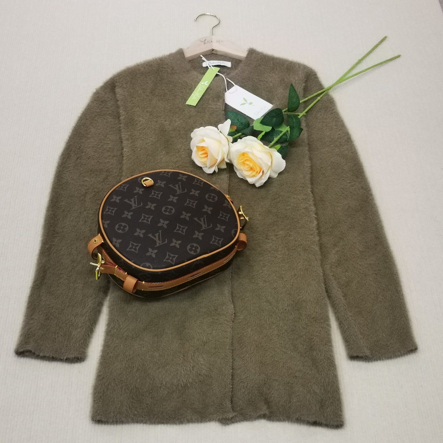 Efterårsstil - brun kaffe cardigan med lange ærmer med knapper