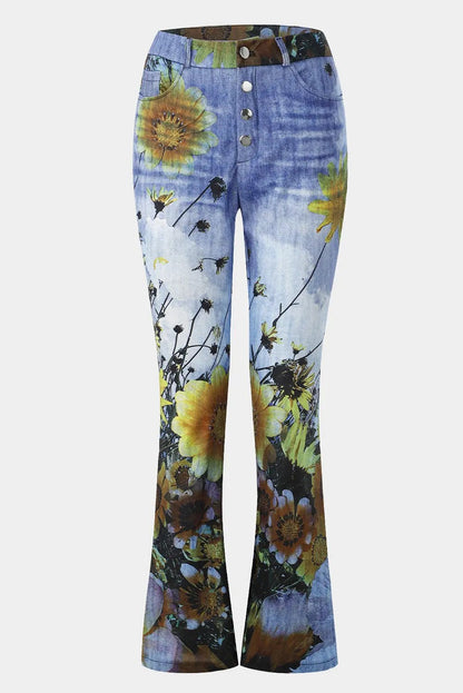 Sunflower Floral Straight Relaxed Flare Bukser