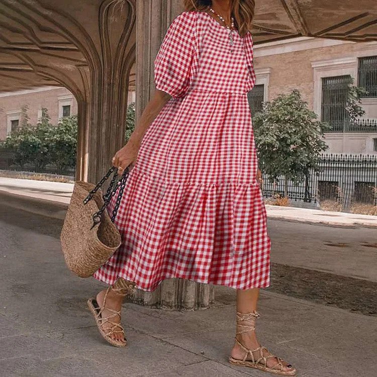 Vestido De Playa Holgado Con Estampado a Cuadros