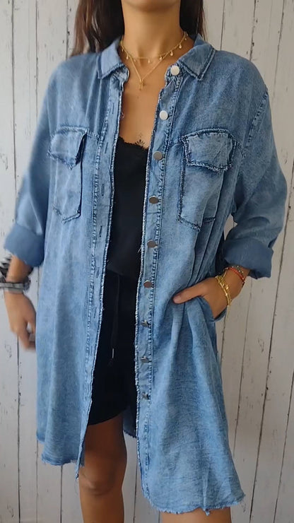 Elssia | Comfy Denim shirt met lange jas