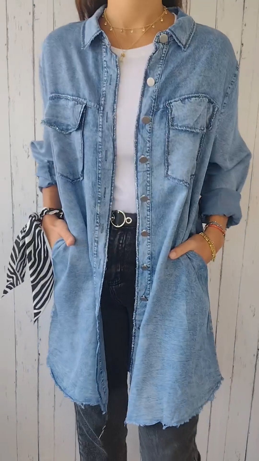 Elssia | Comfy Denim shirt met lange jas