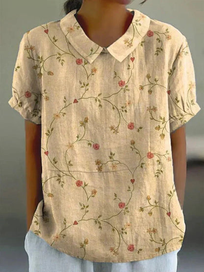 Sød bluse med pastoralt blomsterprint