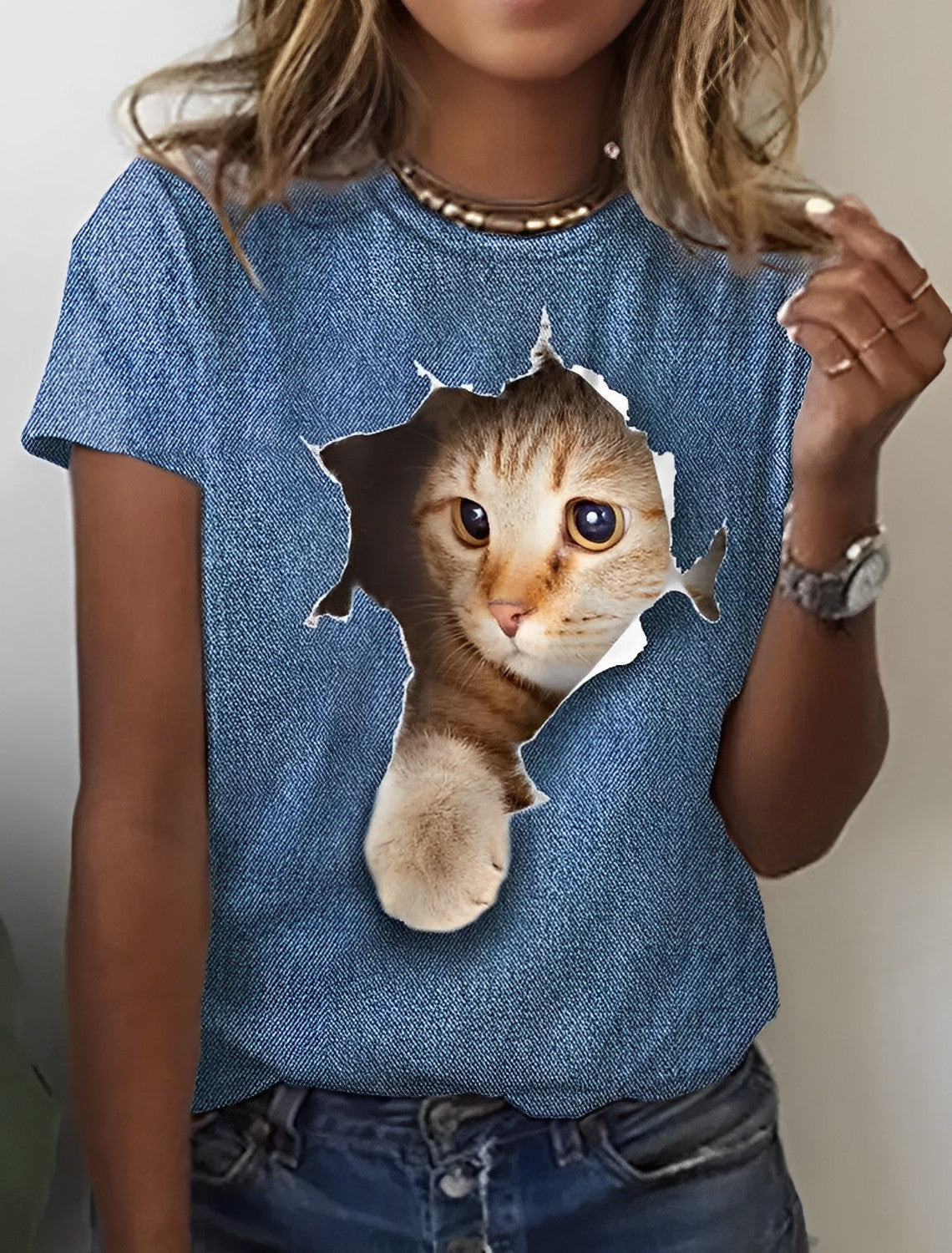 Kvinder T shirt grafisk kat Print kort ærme Daily Vintage rund hals 3D kat maleri